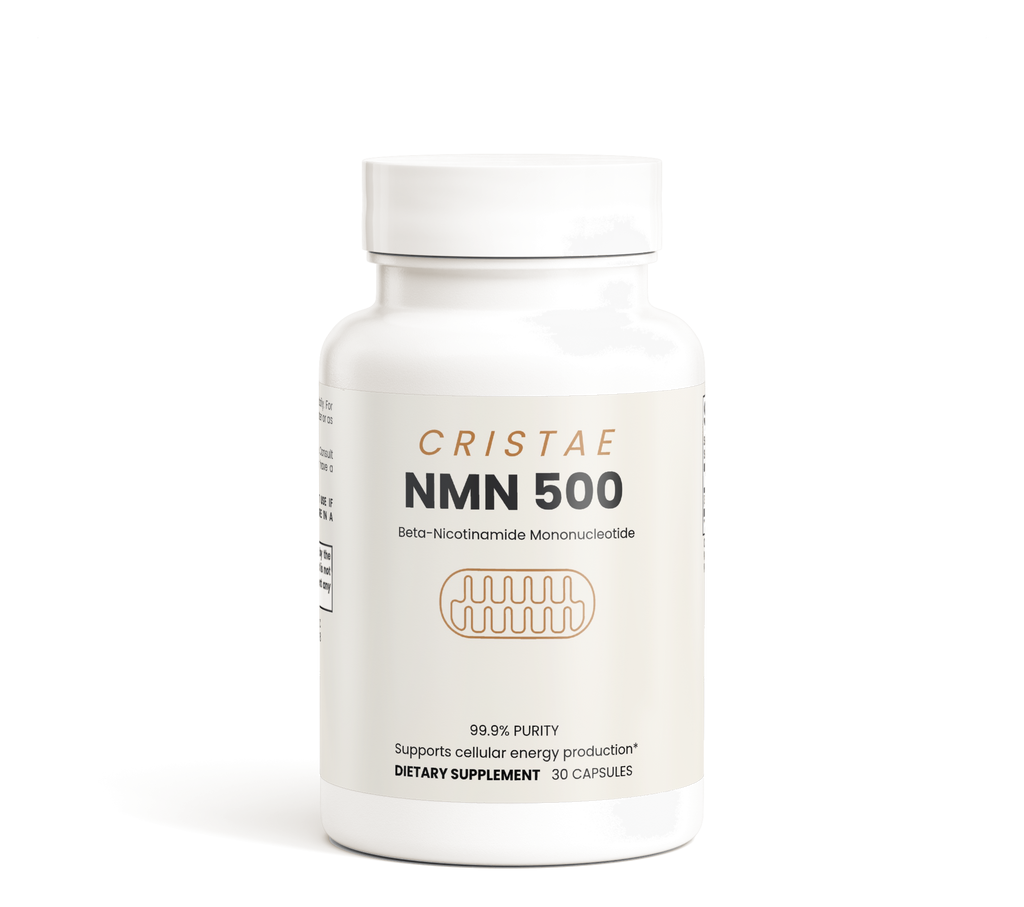 Cristae NMN 500 bottle, 30 vegan capsules of 99.9% pure beta-nicotinamide mononucleotide
