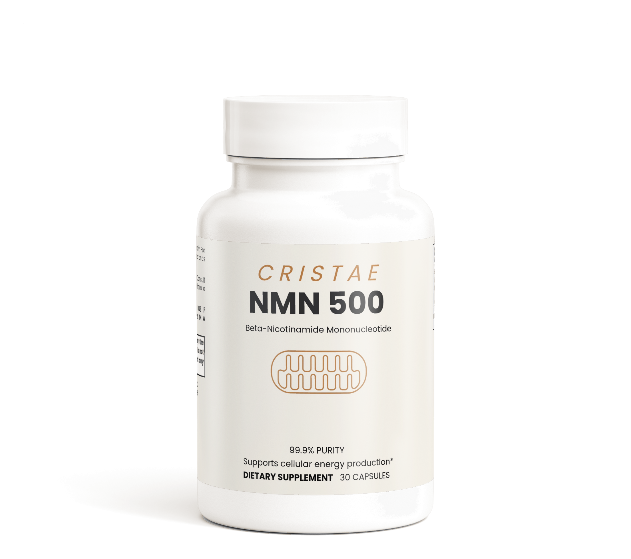 Cristae NMN 500 bottle, 30 vegan capsules of 99.9% pure beta-nicotinamide mononucleotide